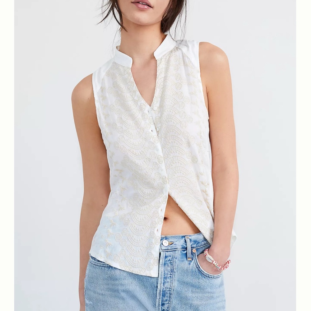 Anthropologie Embroidered Eyelet Tank Sz Small